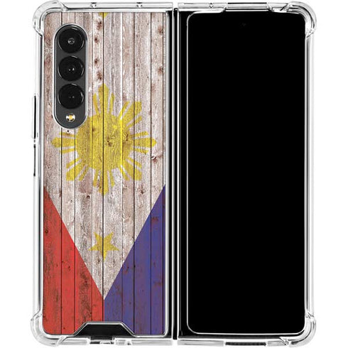 Philippines Flag Dark Wood Galaxy Z Fold4 5G Clear Case